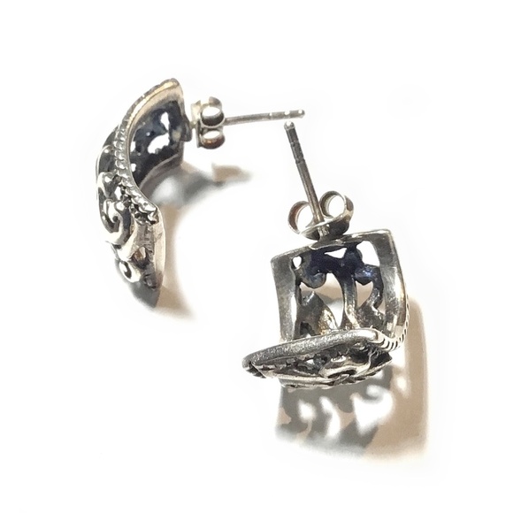 Vintage Sterling Silver Tendrilling Vines Openwork Pierced Earrings - Picture 3 of 3